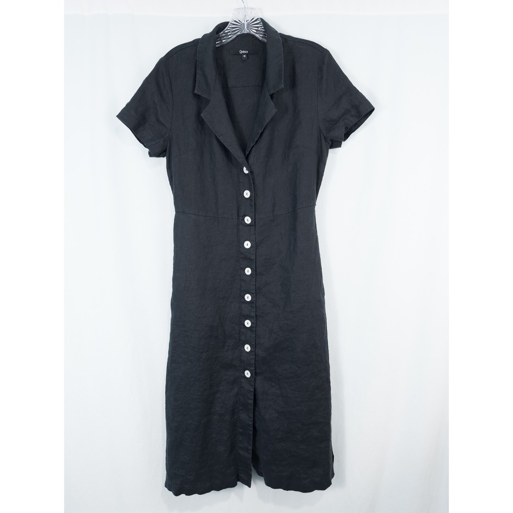 Quince 100% European Linen Button Front Dress Black Small Pockets Minimalist - Picture 2 of 15